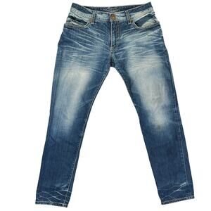 Robin's Jean Mid Rise Straight Leg Jeans Men's 33x31.5 VIP Gold Zipper Whiskered